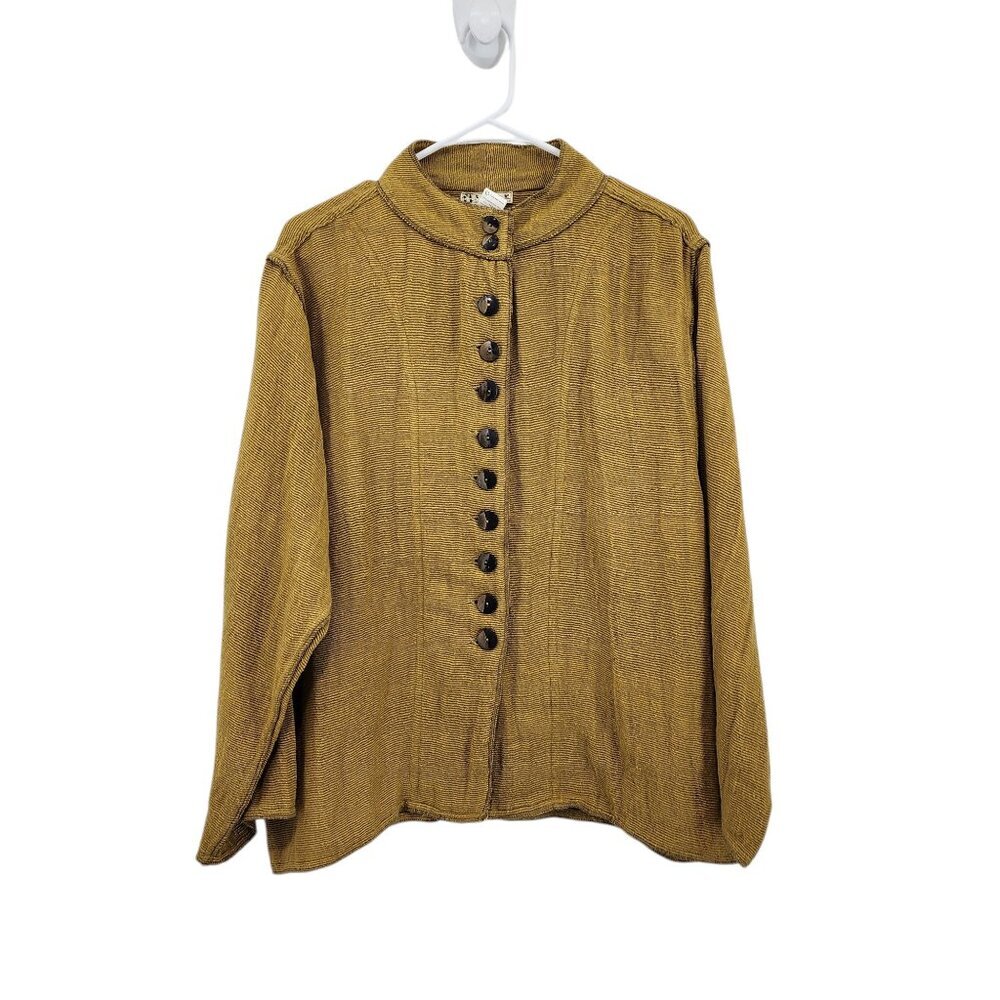 Tribe Vintage Women's Hand Woven Cotton Pinstripes Button Front Jacket - M